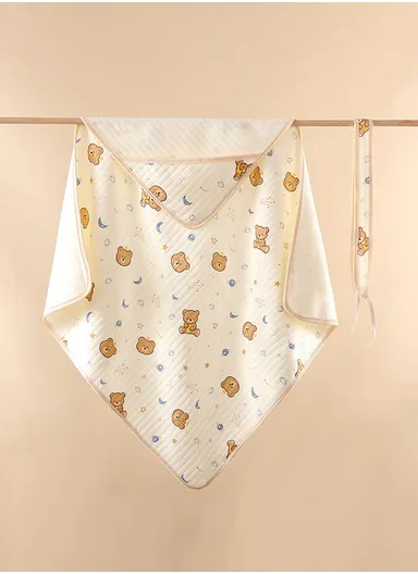 0–6 Months Cotton Baby Swaddle Blanket with Hood Soft, Breathable &amp; All-Season Newborn Wrap (L85 x W85)cm 