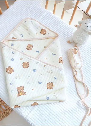 0–6 Months Cotton Baby Swaddle Blanket with Hood Soft, Breathable &amp; All-Season Newborn Wrap (L85 x W85)cm 