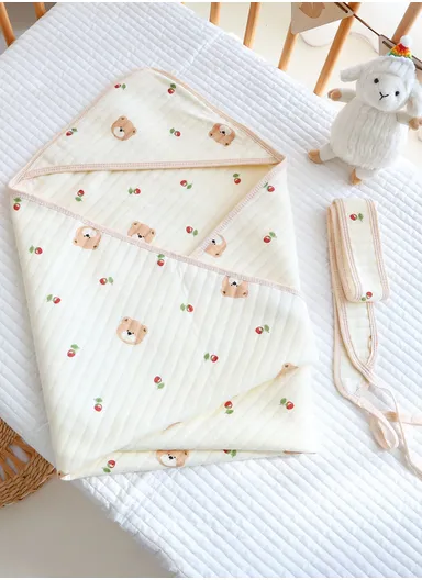 0–6 Months Cotton Baby Swaddle Blanket with Hood Soft, Breathable &amp; All-Season Newborn Wrap (L85 x W85)cm 