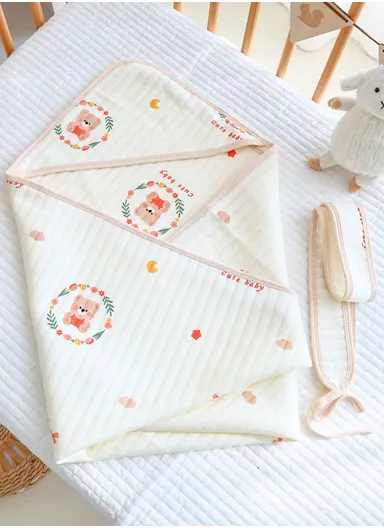0–6 Months Cotton Baby Swaddle Blanket with Hood Soft, Breathable &amp; All-Season Newborn Wrap (L85 x W85)cm 