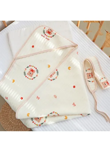 0–6 Months Cotton Baby Swaddle Blanket with Hood Soft, Breathable &amp; All-Season Newborn Wrap (L85 x W85)cm 