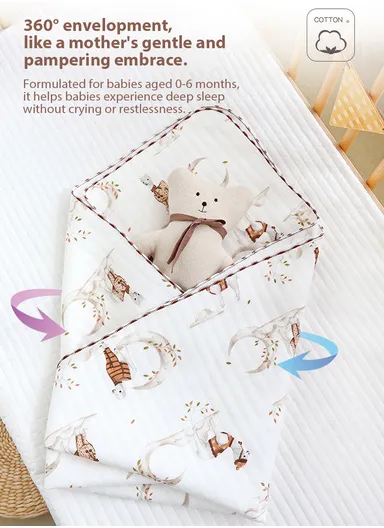 0–6 Months Cotton Baby Swaddle Blanket with Hood Soft, Breathable &amp; All-Season Newborn Wrap (L85 x W85)cm 