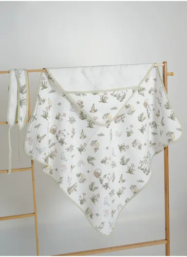 0–6 Months Cotton Baby Swaddle Blanket with Hood Soft, Breathable &amp; All-Season Newborn Wrap (L85 x W85)cm 