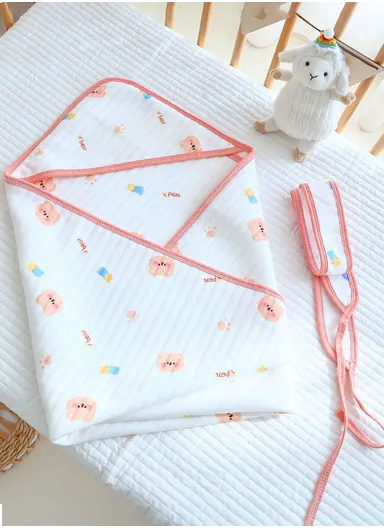 0–6 Months Cotton Baby Swaddle Blanket with Hood Soft, Breathable &amp; All-Season Newborn Wrap (L85 x W85)cm 
