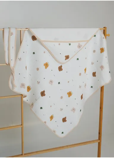 0–6 Months Cotton Baby Swaddle Blanket with Hood Soft, Breathable &amp; All-Season Newborn Wrap (L85 x W85)cm 