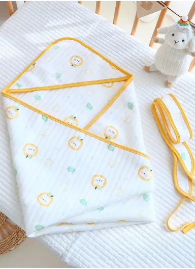 0–6 Months Cotton Baby Swaddle Blanket with Hood Soft, Breathable &amp; All-Season Newborn Wrap (L85 x W85)cm 