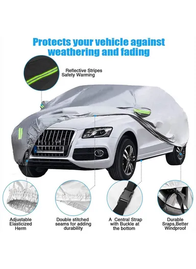 Full Car Cover Outdoor Waterproof All Weather Aluminum Foil Car Cover - Silver / XXL