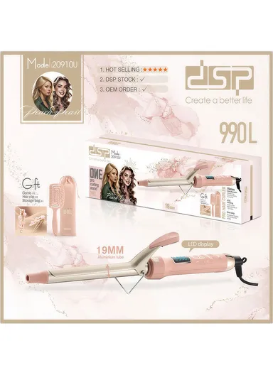 45W 19mm Ceramic Coating Smooth Shiny Vibrancy Curling Wand With PTC Heating &amp; Light Indicator 20910U