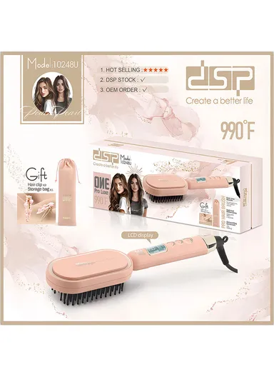 65W Hair Styler Brush 530°C Max Temperature Women's Digital Display Hair Brush Straightener 10248U