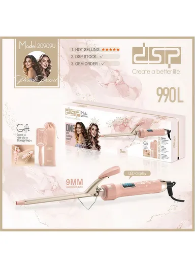 38W 9mm Ceramic Coating Smooth Shiny Vibrancy Curling Wand With PTC Heating &amp; Light Indicator 20909U