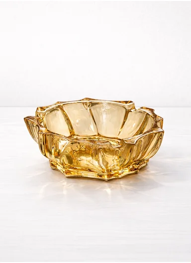 14cm Crystal Glass Ashtray With Faceted Design (D14 x H6)cm - Gold