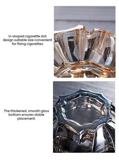 14cm Crystal Glass Ashtray With Faceted Design (D14 x H6)cm - Gold