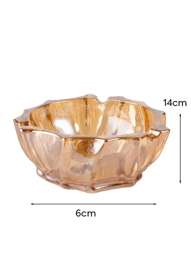 14cm Crystal Glass Ashtray With Faceted Design (D14 x H6)cm - Gold