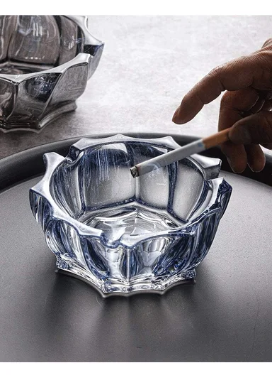 14cm Crystal Glass Ashtray With Faceted Design (D14 x H6)cm - Gold