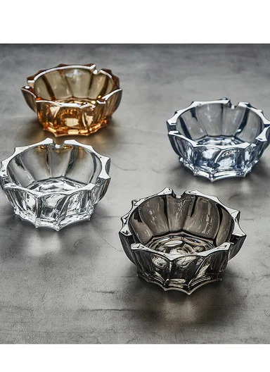 14cm Crystal Glass Ashtray With Faceted Design (D14 x H6)cm - Gold
