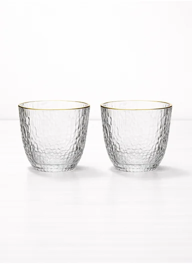 280ML 6Pcs Luxury Textured Glass Cup With Gold Rim Y6008JB