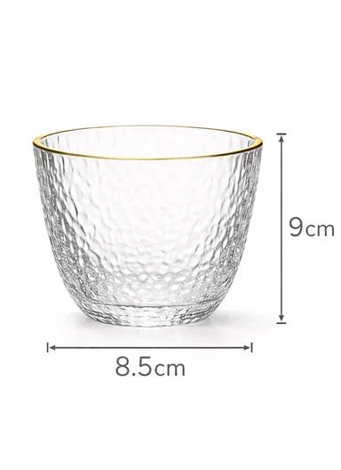 280ML 6Pcs Luxury Textured Glass Cup With Gold Rim Y6008JB