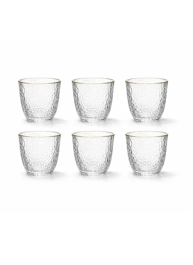 280ML 6Pcs Luxury Textured Glass Cup With Gold Rim Y6008JB