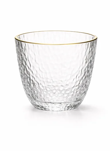 280ML 6Pcs Luxury Textured Glass Cup With Gold Rim Y6008JB