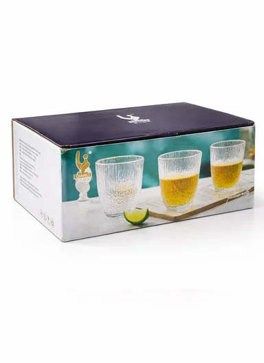 280ML 6Pcs Luxury Textured Glass Cup With Gold Rim Y6008JB