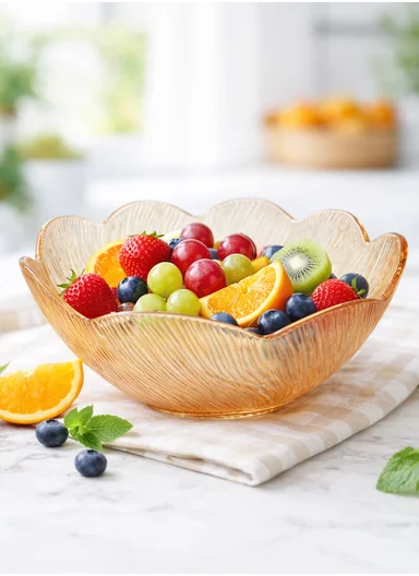 Luxury Floral-Inspired Textured Glass Serving Bowl W807J (D21 x H9)cm