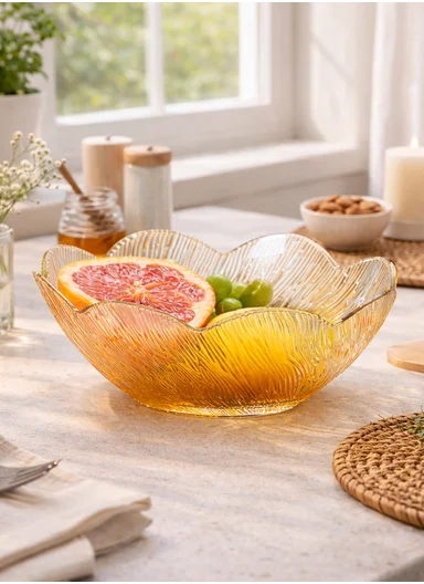 Luxury Floral-Inspired Textured Glass Serving Bowl W807J (D21 x H9)cm