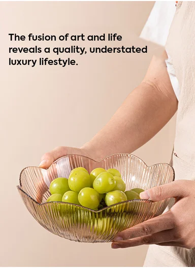 Luxury Floral-Inspired Textured Glass Serving Bowl W807J (D21 x H9)cm