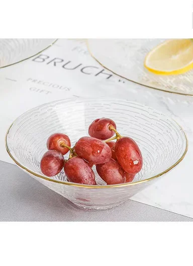 Luxury Textured Glass Serving Bowl With Gold Rim W807-2Q  (D12 x H4.5)cm