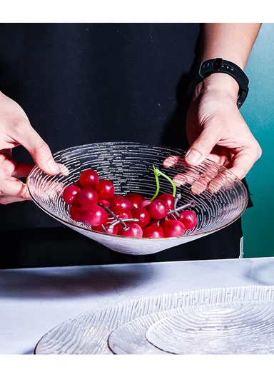 Luxury Textured Glass Serving Bowl With Gold Rim W807-2Q  (D12 x H4.5)cm