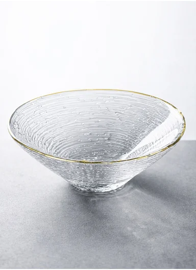 Luxury Textured Glass Serving Bowl With Gold Rim W807-2Q  (D12 x H4.5)cm