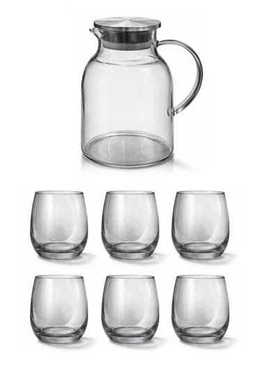6 Pcs 350ml Luxurious Set Transparent Black Glass Cup With 2L Glass Jug DM001TH 