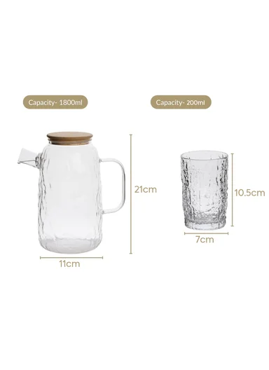1800ML Luxury Textured Glass Cup &amp; Pot Set With Wooden Lid DM004TH