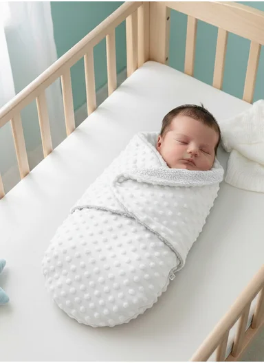 0–6 Months Ultra Soft Minky Swaddle Blanket with Cozy Plush Lining (L50 x W60)cm - White