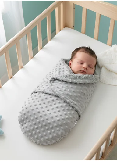 0–6 Months Ultra Soft Minky Swaddle Blanket with Cozy Plush Lining (L50 x W60)cm - Grey