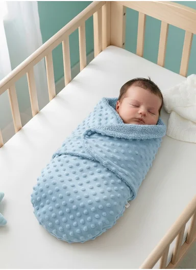 0–6 Months Ultra Soft Minky Swaddle Blanket with Cozy Plush Lining (L50 x W60)cm - Blue