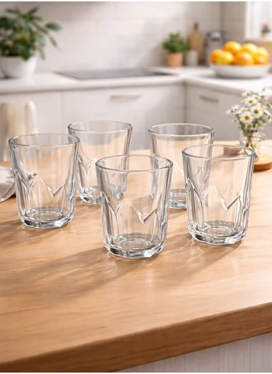 165ml 6Pcs Clear Glass Cups With Faceted Design (D7 x H10)cm 1501