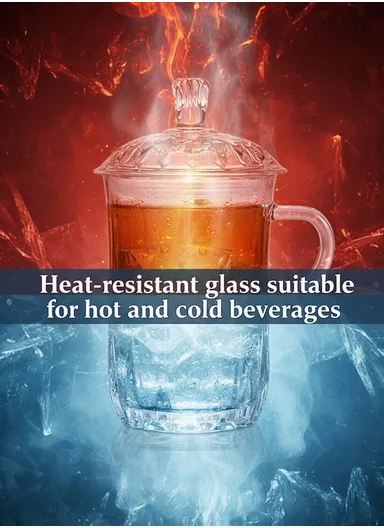 350ml Heat-Resistant Glass Tea Cup With Lid &amp; Elegant Handle (D8 x H16)cm