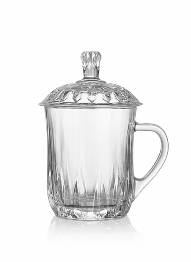 350ml Heat-Resistant Glass Tea Cup With Lid &amp; Elegant Handle (D8 x H16)cm