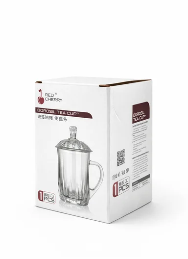 350ml Heat-Resistant Glass Tea Cup With Lid &amp; Elegant Handle (D8 x H16)cm