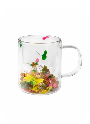 250ml Double-Wall Transparent Drinking Cup With Dried Flower Design (D8 x H10)cm