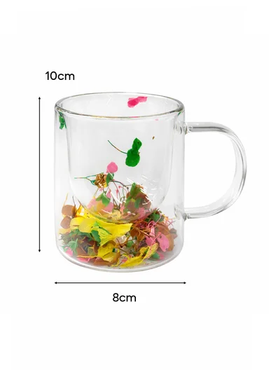 250ml Double-Wall Transparent Drinking Cup With Dried Flower Design (D8 x H10)cm