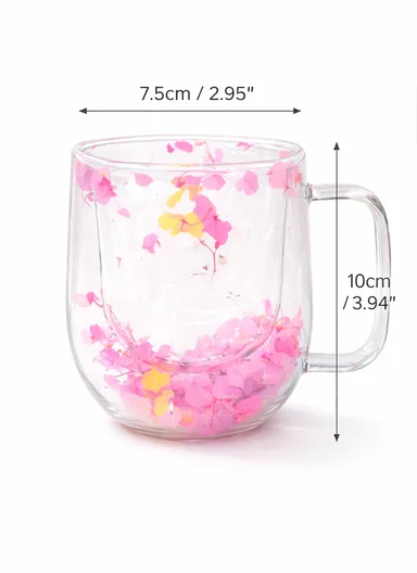 250ml Double-Wall Transparent Drinking Cup With Dried Flower Design (D7.5 x H10)cm - Pink