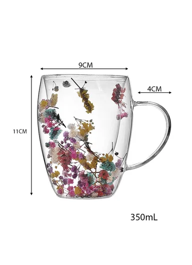 350ml Double-Wall Transparent Drinking Cup With Dried Flower Design (D9 x H11)cm