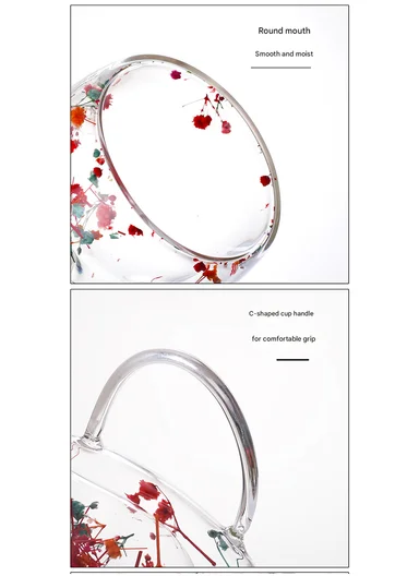 350ml Double-Wall Transparent Drinking Cup With Dried Flower Design (D9 x H11)cm