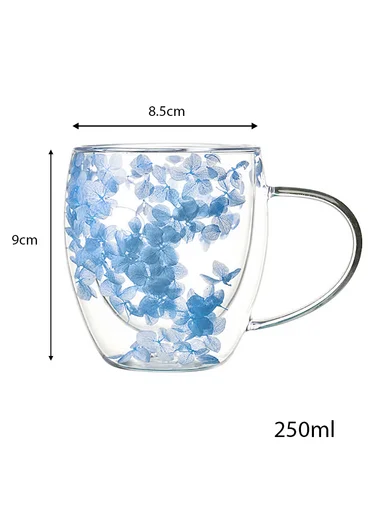 250ml Double-Wall Transparent Drinking Cup With Dried Flower Design (D8 x H9)cm - Blue
