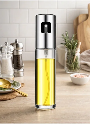 100ml Luxury Oil Sprayer Bottle With Glass Body (D4 x H18)cm - Silver
