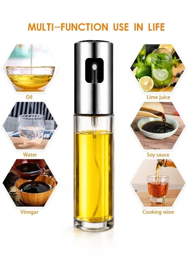 100ml Luxury Oil Sprayer Bottle With Glass Body (D4 x H18)cm - Silver