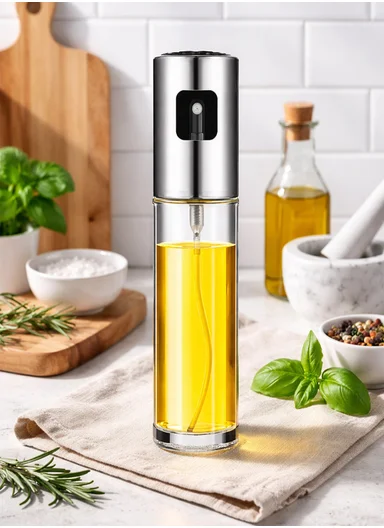 100ml Luxury Oil Sprayer Bottle With Glass Body (D4 x H18)cm - Silver