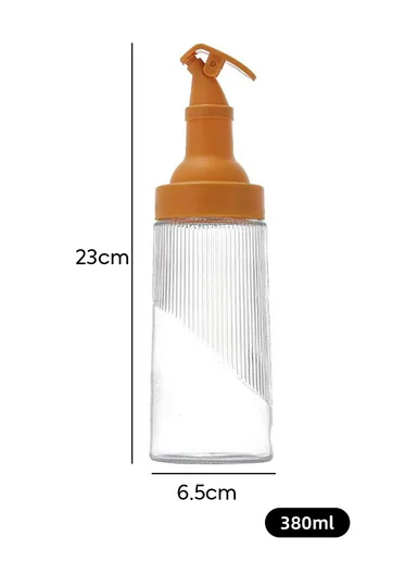 380ml Glass Oil Control Bottle with Hawk-Bill Spout, One-Hand Press Dispenser (D6.5 x H23)cm - Orange