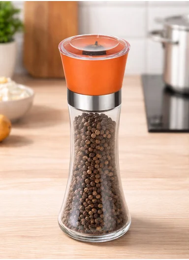 200ml Tall Manual Grinder With Stainless Steel Top (D6 x H18)cm - Orange